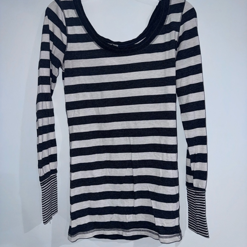 Poof Excellence Black and White Striped Long Sleeve Top